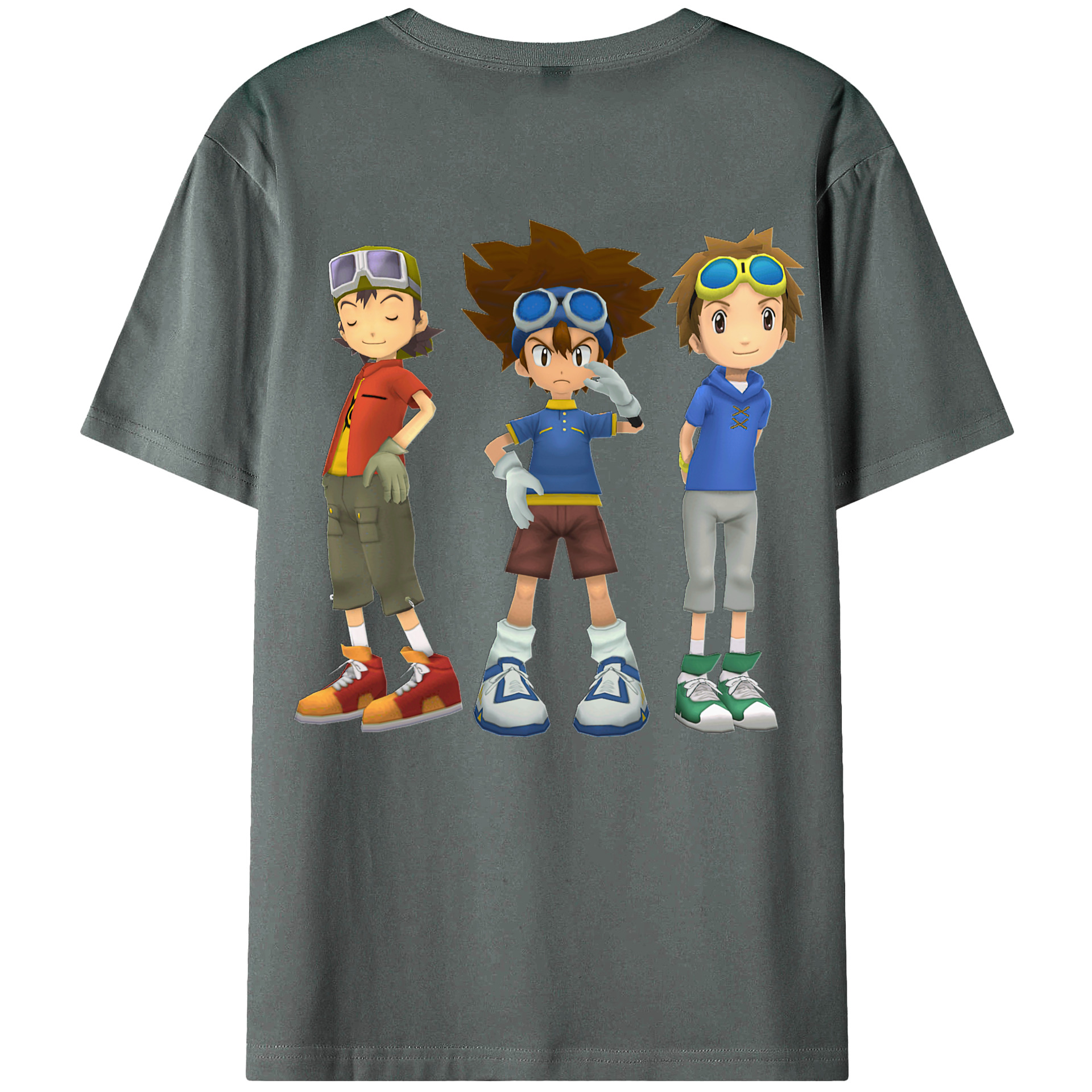 （画像用） Digimon デジタルモンスター/デジモン 綿100％ メンズ半袖Tシャツ（バックプリント） 通気性